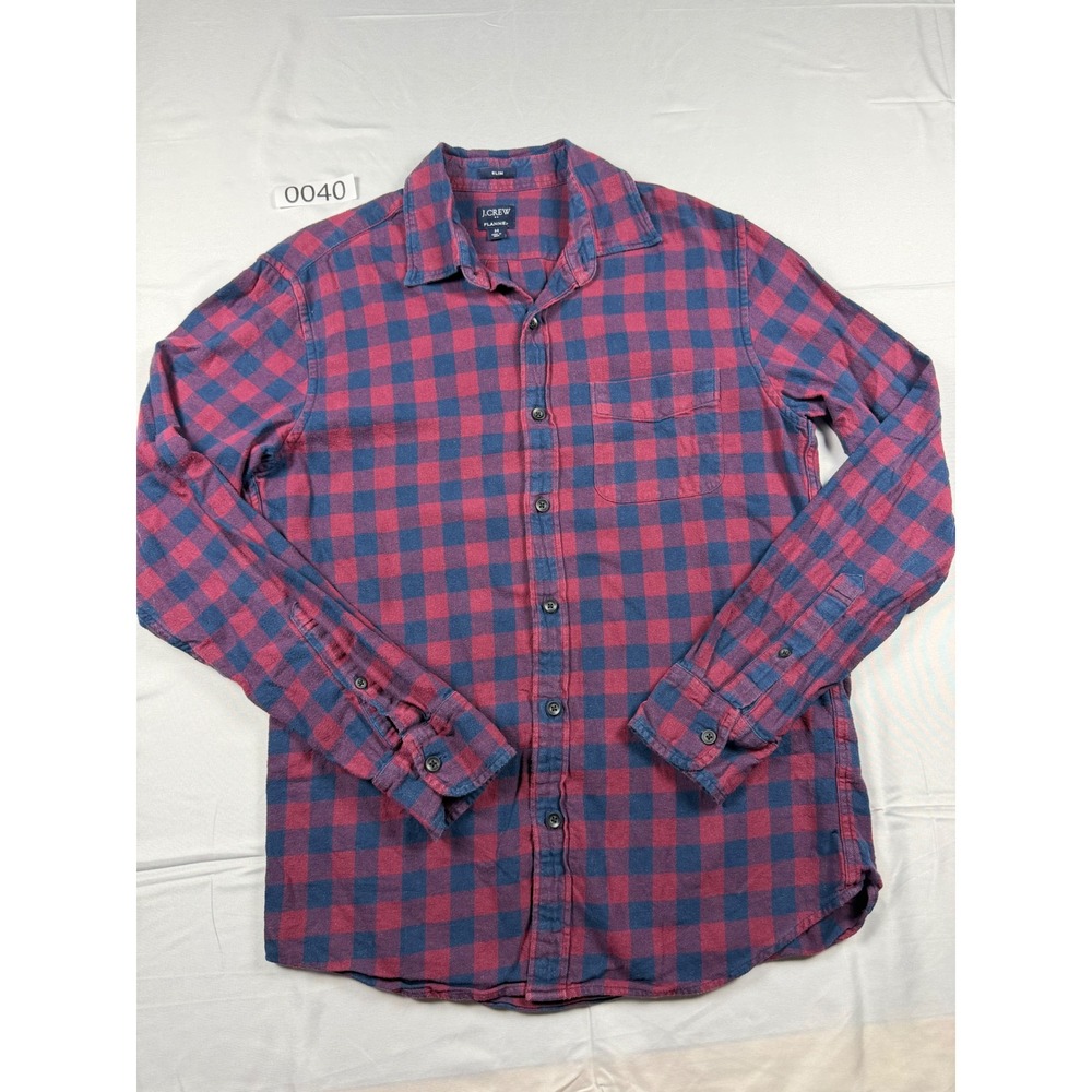 J.Crew Flannel Shirt Mens Medium Slim Fit Maroon Navy Buffalo Check Plaid Cotton